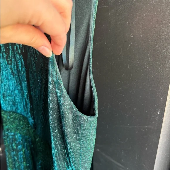 NWT Betsy and Adam long crinkle V-neck dress in color Jade Size 10 - Picture 14 of 16